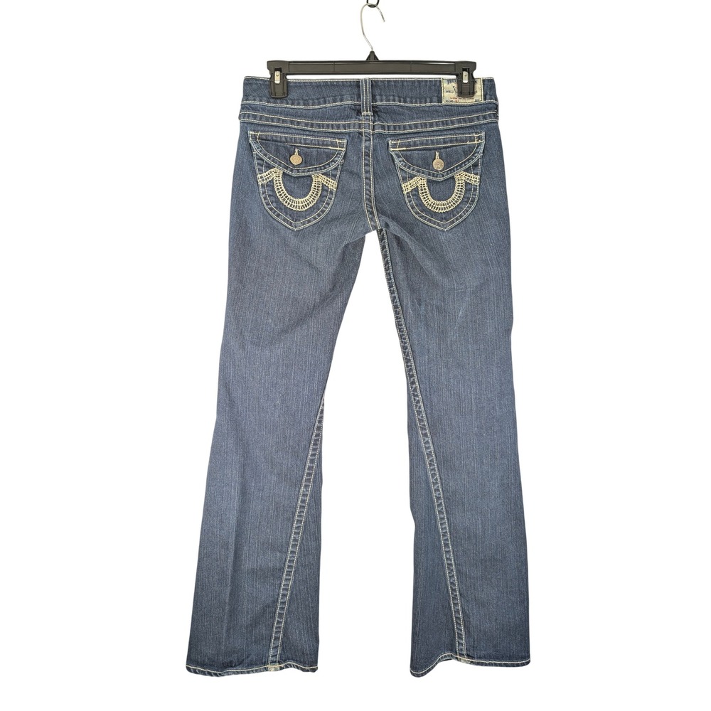 True Religion Joey Flare Jeans Women 31 Blue Horseshoe Contrast Stitch USA